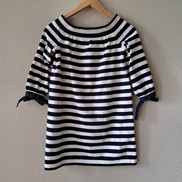 💙J. Crew Navy and White Striped Women's Off-the-Shoulder Top Size XXS - Picture 2 of 11